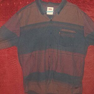 Vintage  Men's Maroon And Black Striped x Large Levi's Button Up Shirt